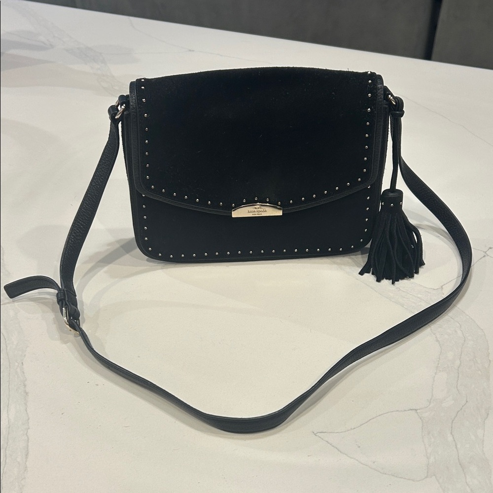 kate spade Black Suede & Leather Crossbody with Tassel